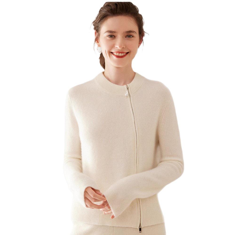 Asymmetrical Collar Double Zipper Knit Cardigan Jacket - Versatile Round Neck Cashmere Cardigan for Women, 2026 Edition