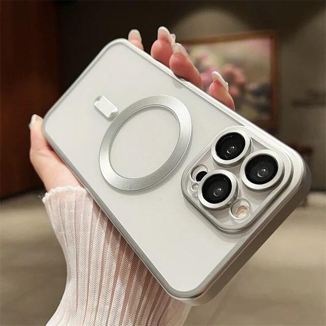 Магнитный чехол Magsafe с матовым покрытием для телефона с беспроводной зарядкой для IPhone 15 14 13 12 11 Pro Max, мягкий ТПУ, защита объектива, прозрачная задняя крышка