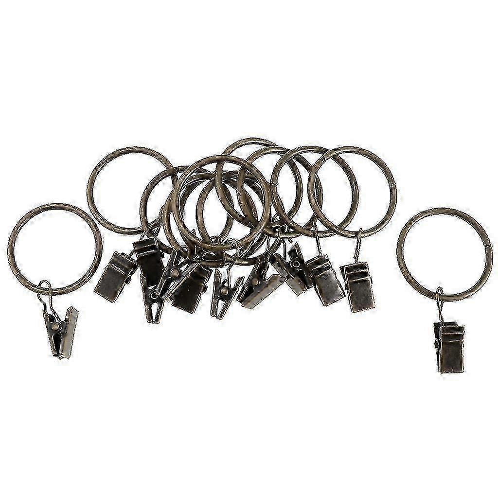 12-pack curtain rings with clips, 25mm curtain rings for hanging curtains - brown 25mm