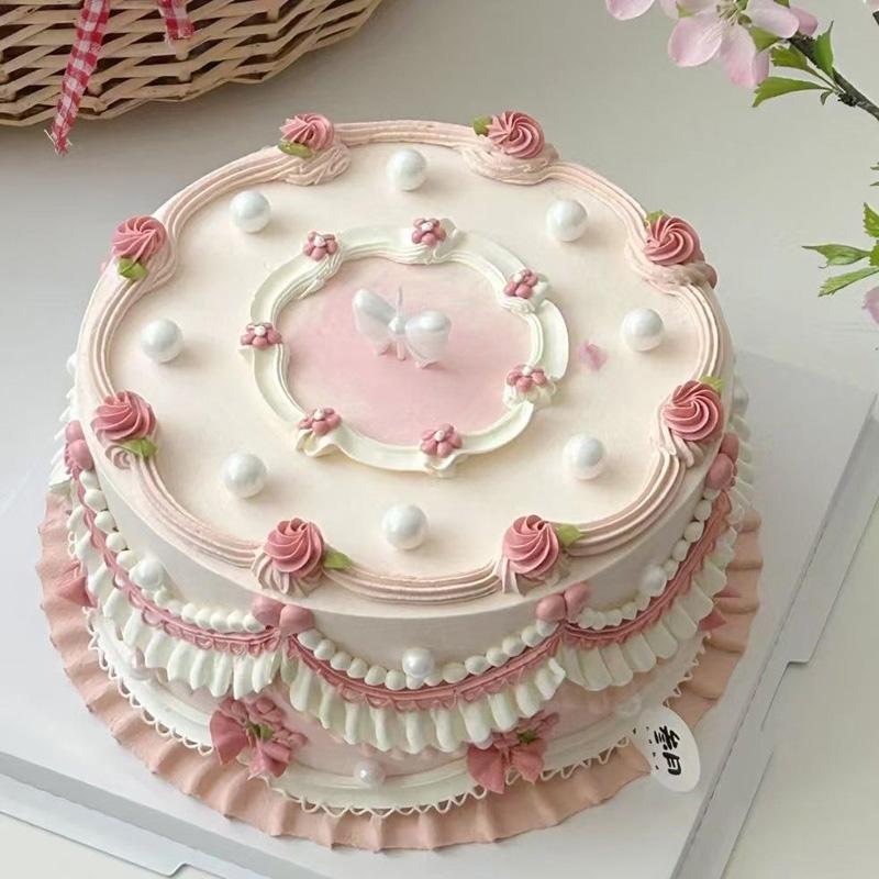 Korean Retro Decorated Small Fresh Simulation Birthday Cake Model Plastic Decoration Showcase Sample Display Photography Props