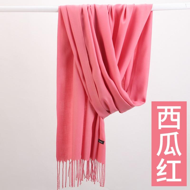 Autumn and Winter New Cashmere Scarf Women's Thickened Fringed Warm Pulled Solid Color Bright Red Scarf Shawl