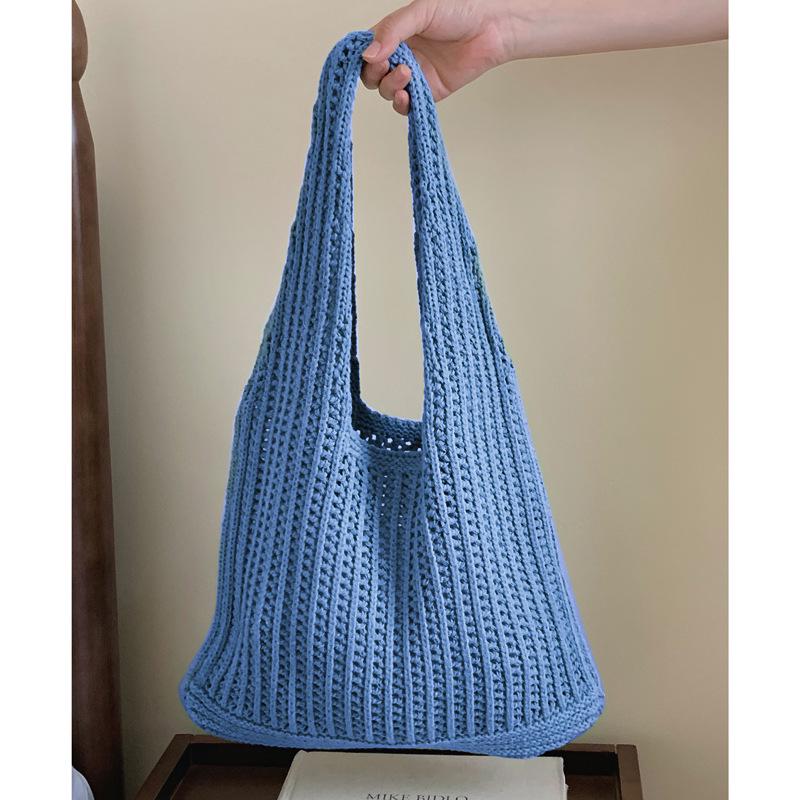 Вязаная сумка через плечо в корейском стиле Lazy Style - большая вместимость, однотонный цвет, алый дизайн, шерстяная сумка для покупок