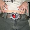 Gothic Punk Leather Y2K Belt For Women Metal Red Peach Heart Buckle Waist Strap Jeans Decorative Waistband Accessories