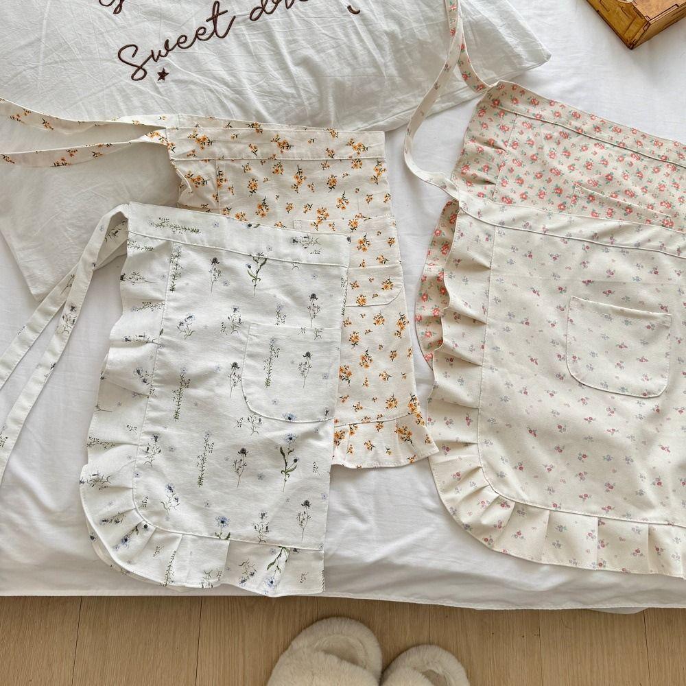 Korean Style Floral Lace Apron Floral Pattern Anti Fouling Apron Breathable Work Apron Coffee Shop