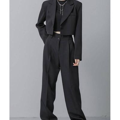 Женские костюмы из 2 предметов, весенне-осенний черный костюм, короткая куртка и брюки, свободный красивый короткий костюм из двух предметов, женский элегантный костюм, костюм для похудения