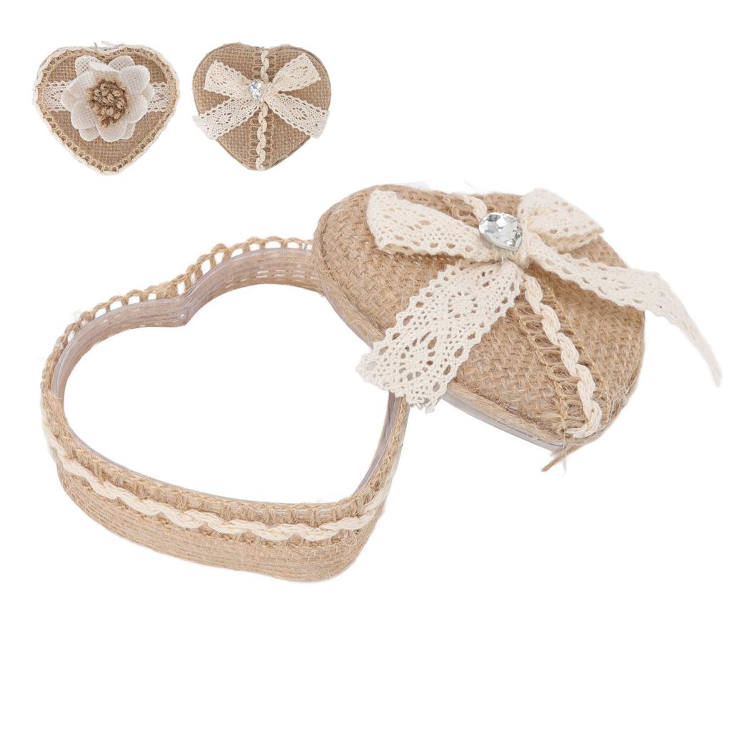 Кольцо в форме сердца Подарочная коробка Льняная отделка Вязаное милое украшение для ювелирных изделий Брошь Серьги