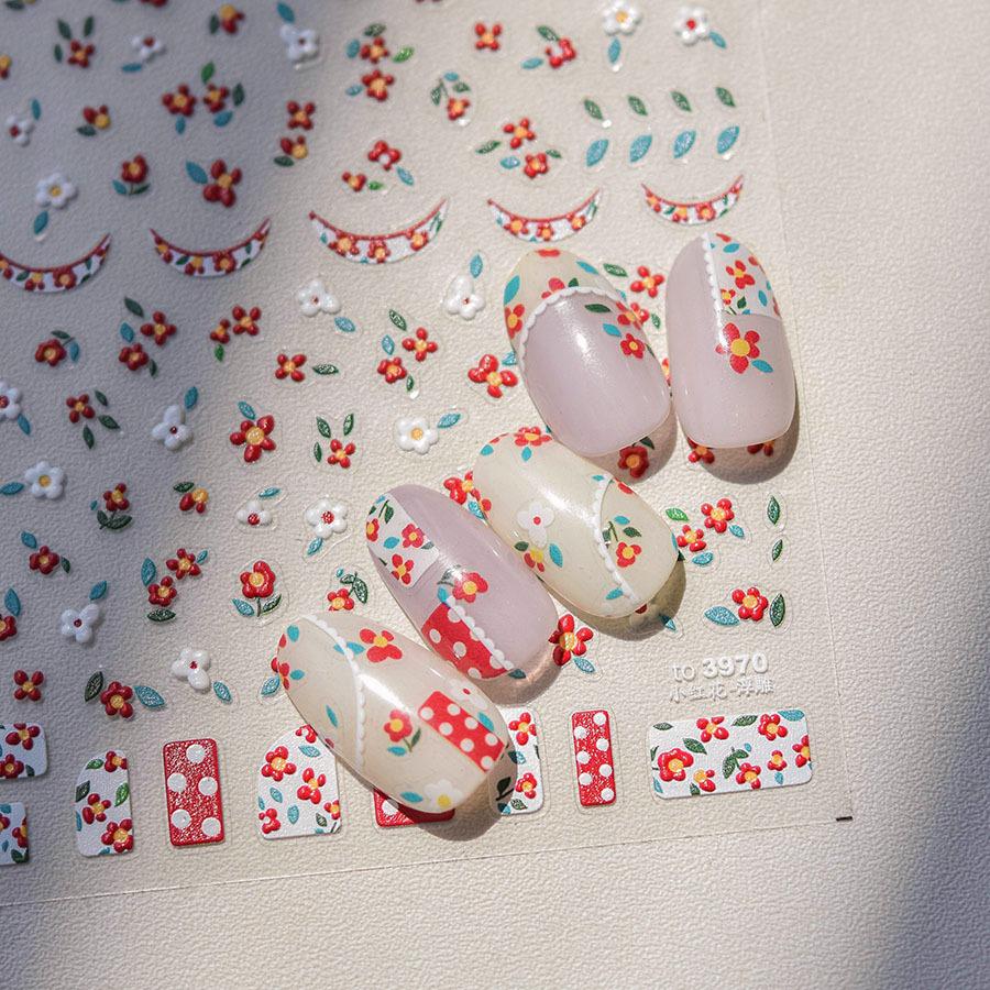 Рельефный маленький красный цветок наклейка для дизайна ногтей своими руками изготовление креативных декоративных наклеек