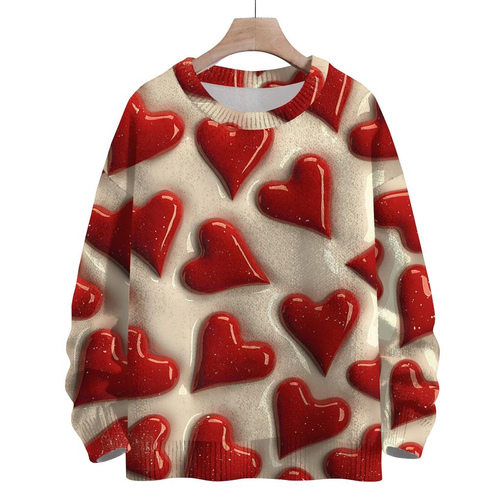 Женская спортивная одежда ко Дню святого Валентина, вязаный свитер, милая рубашка, круглый вырез, пуловер