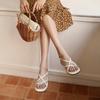 French Retro Roman Sandals Women's Design Sense Flat Bottom Versatile Strap Woven One-word Buckle Low Heel Comfortable Beach Shoes