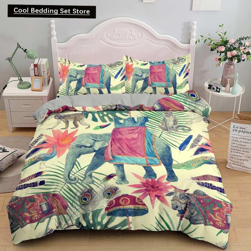 Bohemian Elephant Bedding Sets Queen King Size Colorful 2/3Pcs Duvet Cover Boho Psychedelic Indian Mandala Polyester Quilt Cover