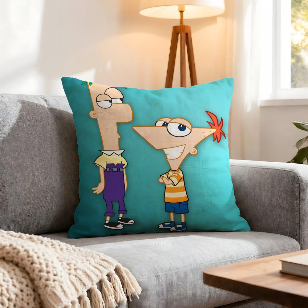 Cartoon Phineas And Ferb Cushion Cover 1Pcs Decorative Covers Soft Cushion Case For Sofa Couch Decor 40X40 45X45 Pillowcases