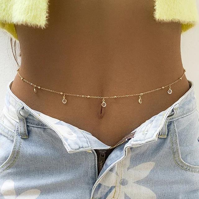 Sexy Double Layer Colorful Stone Chain for Women Crystal Butterfly Waist Bead Belly Chain Belly Belt Summer Beach Body Zircon
