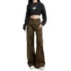 American Personalized Leopard Print Jeans Women's Spring and Autumn New High-waisted Straight Loose Wide-leg Mopping Jeans