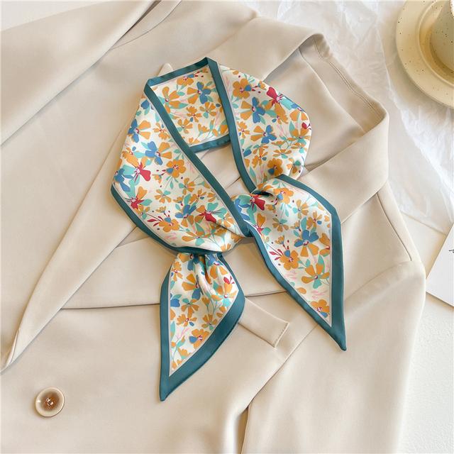 Long Hair Hand Wrist New Print Headband Scarf Women Summer Flower Silk Satin Ribbon Belt Foulard Scarves