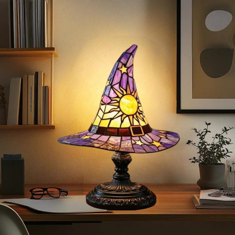 Halloween Wizard Hat USB Powered Nightlight Handcrafted LED Resins Colorful Witch Hat Table Lamp For Desktop Display