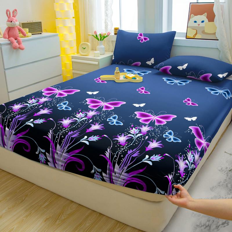 3-piece Simple modern butterfly pattern matte three piece fitted sheet set, bedroom printed bed cover set, bedding
