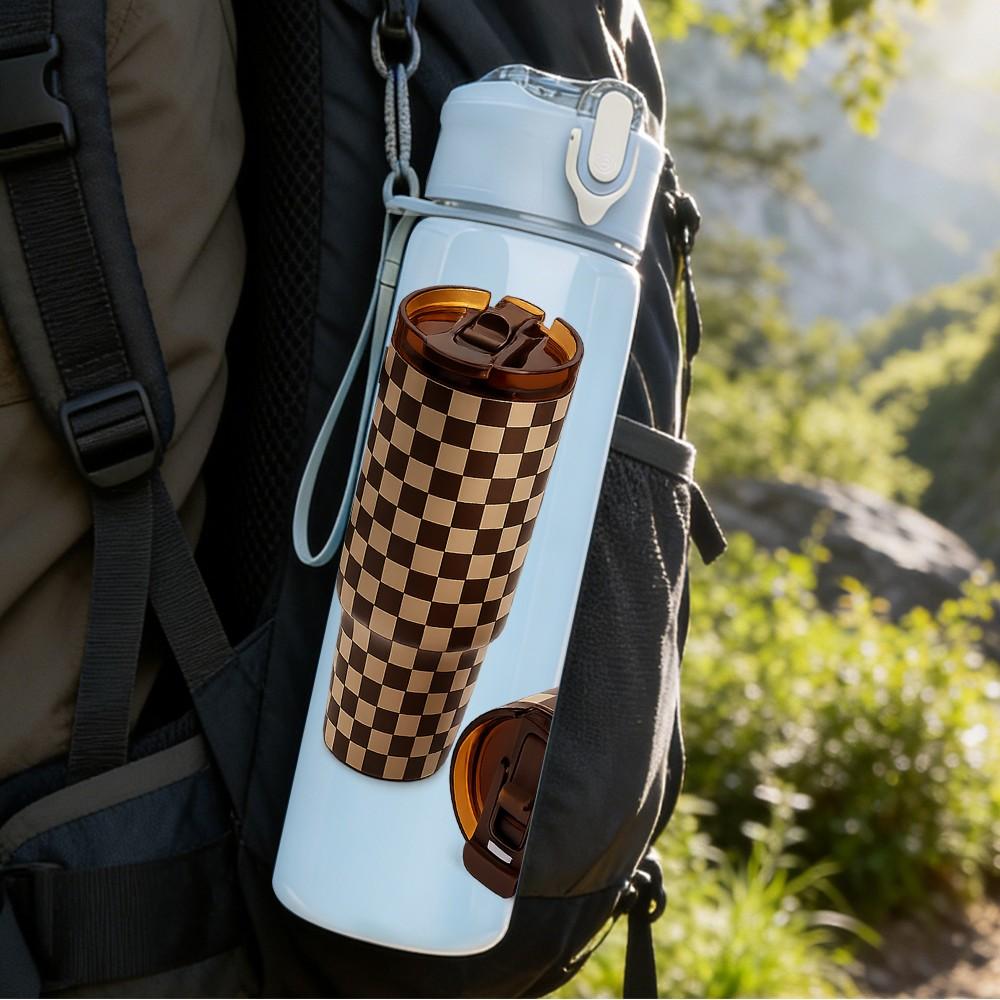 1PC Plaid Mug Cup Home Decor Print 750ml Color Plastic Sports Water Bottle Leakproof Flip Straw Lid Suitable for Sports Office Home Use