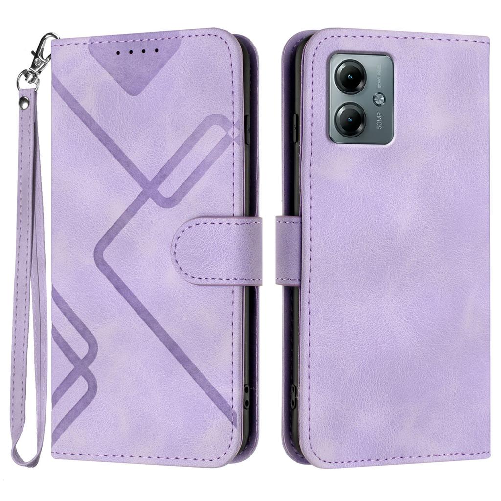 For Motorola Moto G Power (2025)/Motorola Moto G Play (2025) 5G Wallet Case Line Imprinted PU Leather Phone Cover with Strap