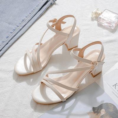Женская обувь Босоножки с открытым носком для женщин на высоком каблуке для офиса, кожаные туфли-лодочки, белые на каблуке, повседневная обувь H Chic and Elegant Korea
