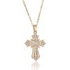 18k Gold Ins Vintage Punk Cross Necklace Pendant with Zircon Collarbone Chain Accessories