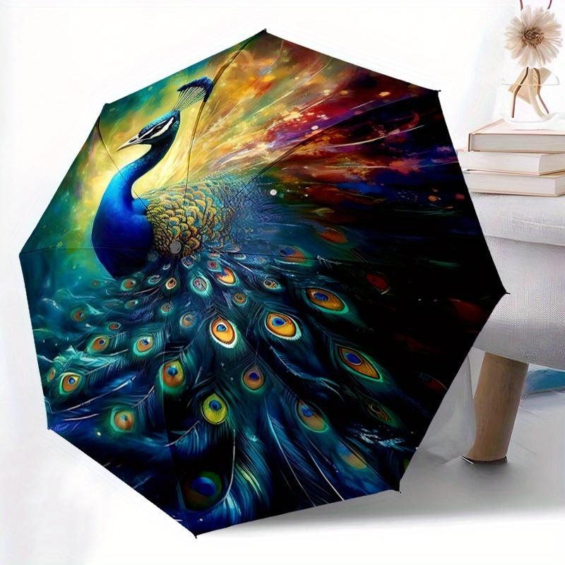 1pc Peacock with Colorful Feathers Pattern Automatic Umbrella is Fashionable and Good-Looking, Suitable for Travel and Daily UseC089
