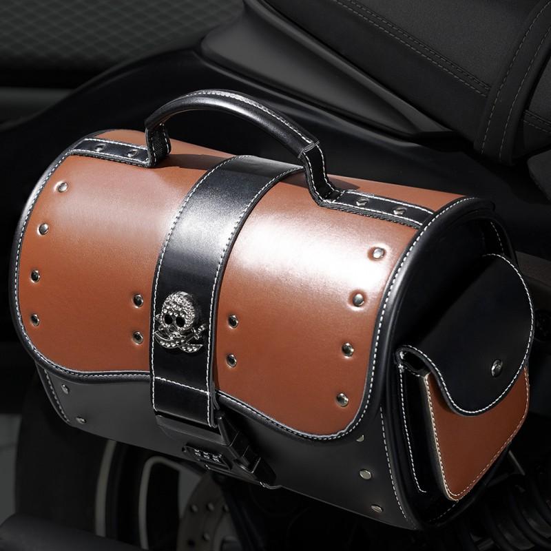 Motorcycle Saddle Bag PU Leather Cruiser Touring Storage Pouch Harley Chopper Bobber