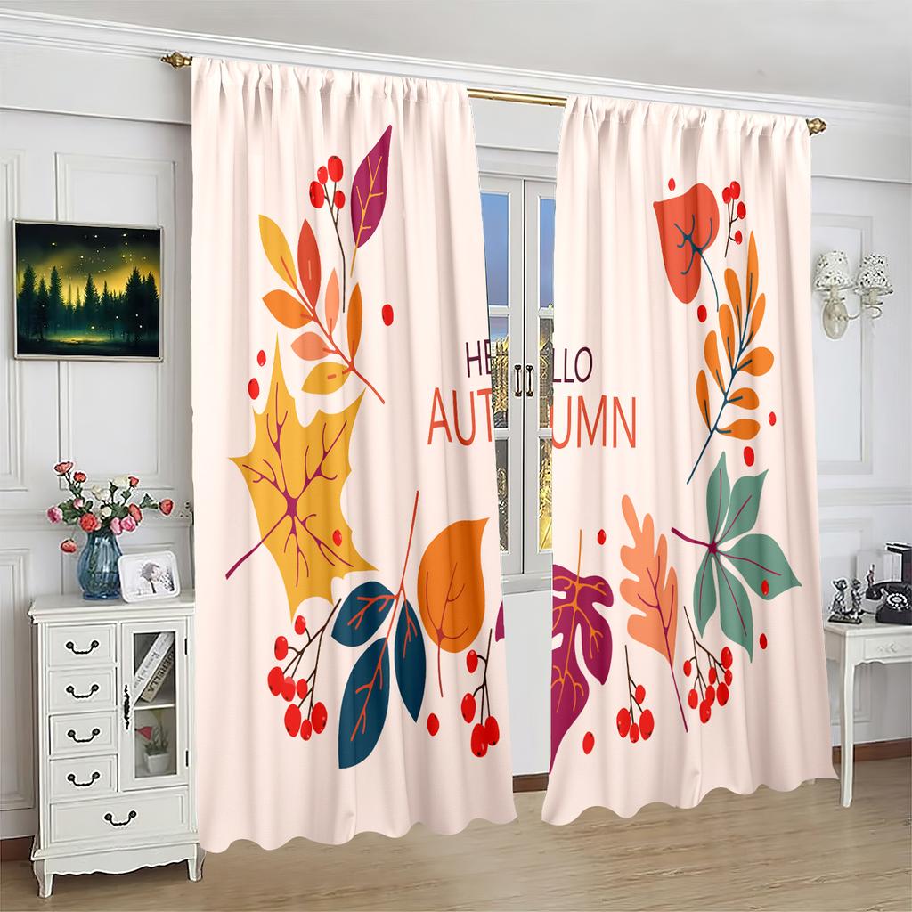 2 Sheets - Maple Leaf - Printed Curtain - Polyester Material - Suitable for Bedroom, Living Room, Study, Private Space