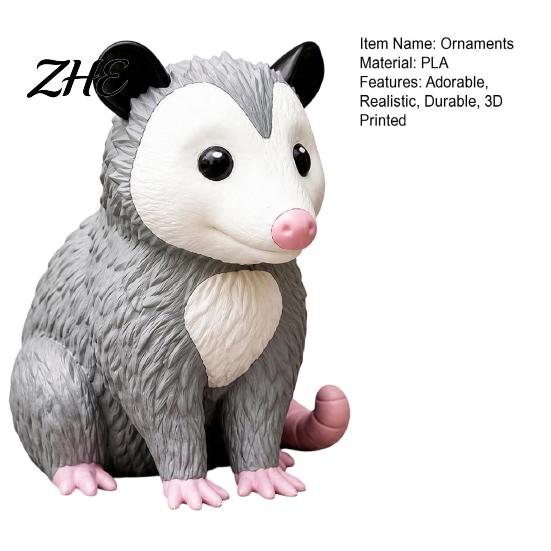 Decorative PLA Possum Crafts 3D Printed Opossum Figurine, Cute Sitting Statue, Indoor Outdoor Whimsical Animal Figures for Porch Desktop Decor,