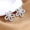 Silver Color Crystal Flower Earrings Irregular Hollow Floral Stud Earrings for Women Full Rhinestone Exaggerated Ear Jewelry