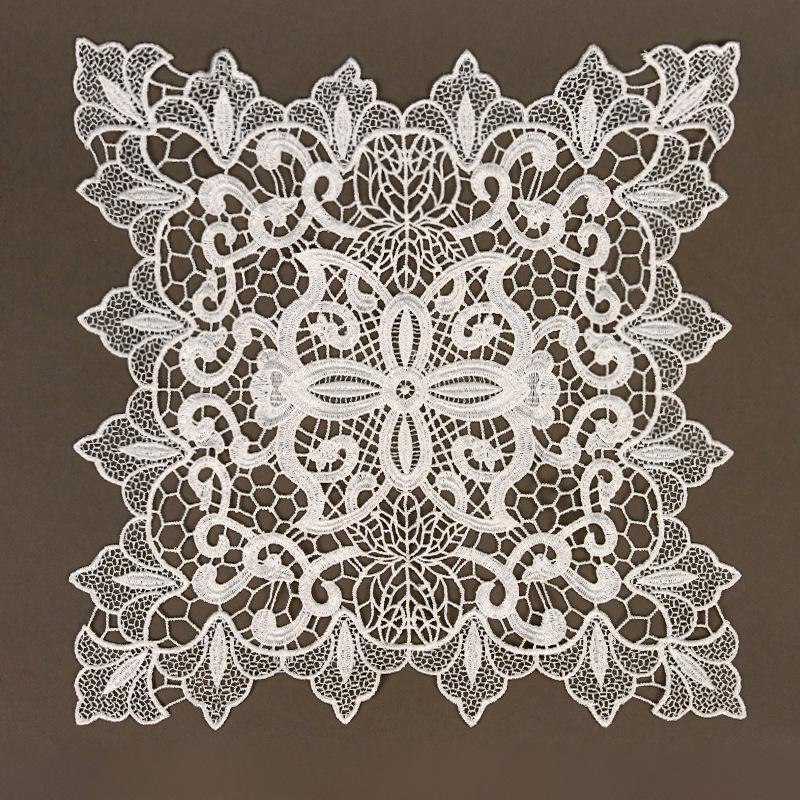 Square Embroidered Lace Tablecloth with Hollow Design, European Style Decoration for Coffee Tables and Vase Settings.