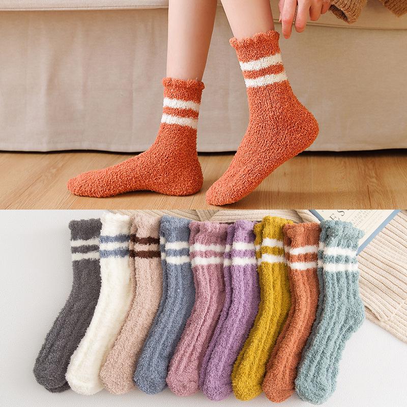 Женские носки до середины икры из кораллового флиса: Флис с одной стороны, дизайн кошачьей лапки, милый и уютный для осени/зимы