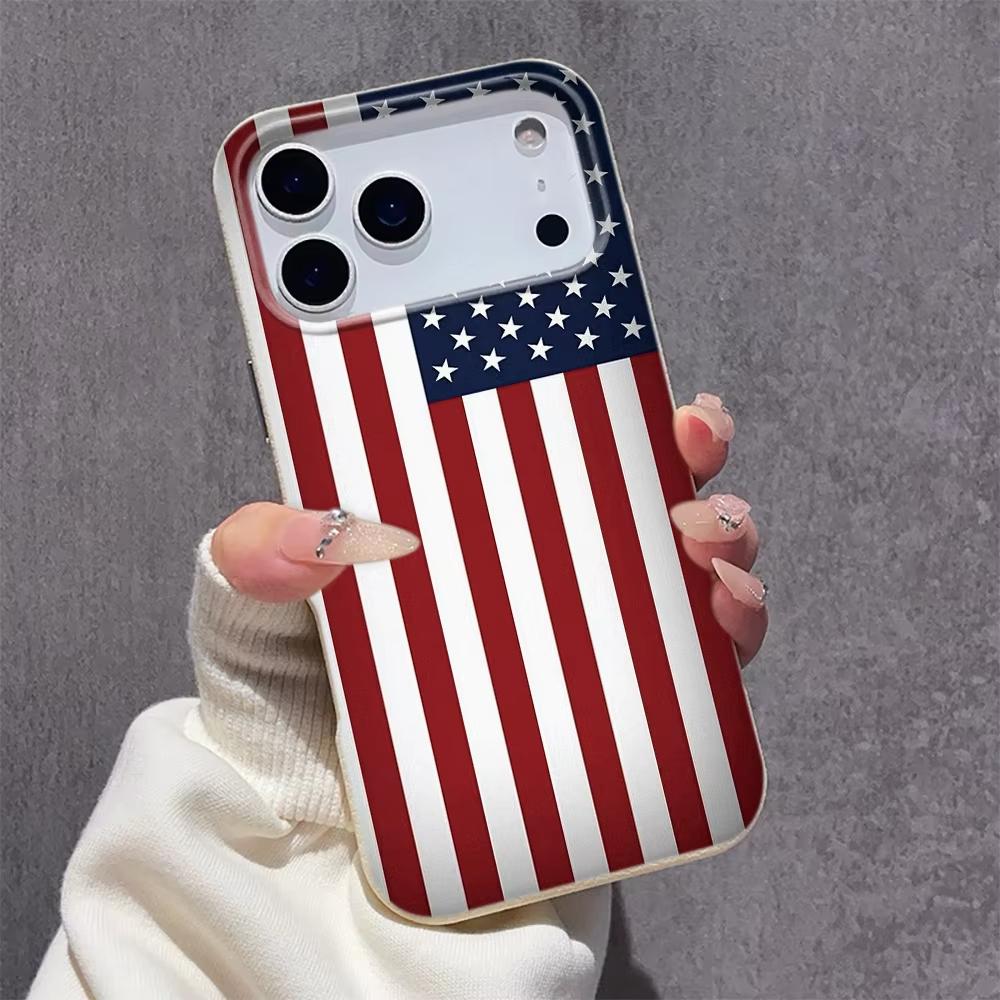 Чехол для телефона с узором американского флага для iPhone 17 Pro Max 16 15 Plus 14 13 12 11 Pro 16E 17Air XR XS Мягкий чехол с текстурой личи