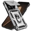 Противоударный чехол-броня для телефона Xiaomi 15T Pro с металлическим кольцом-держателем, сдвижным окном для защиты объектива камеры, защитная задняя крышка