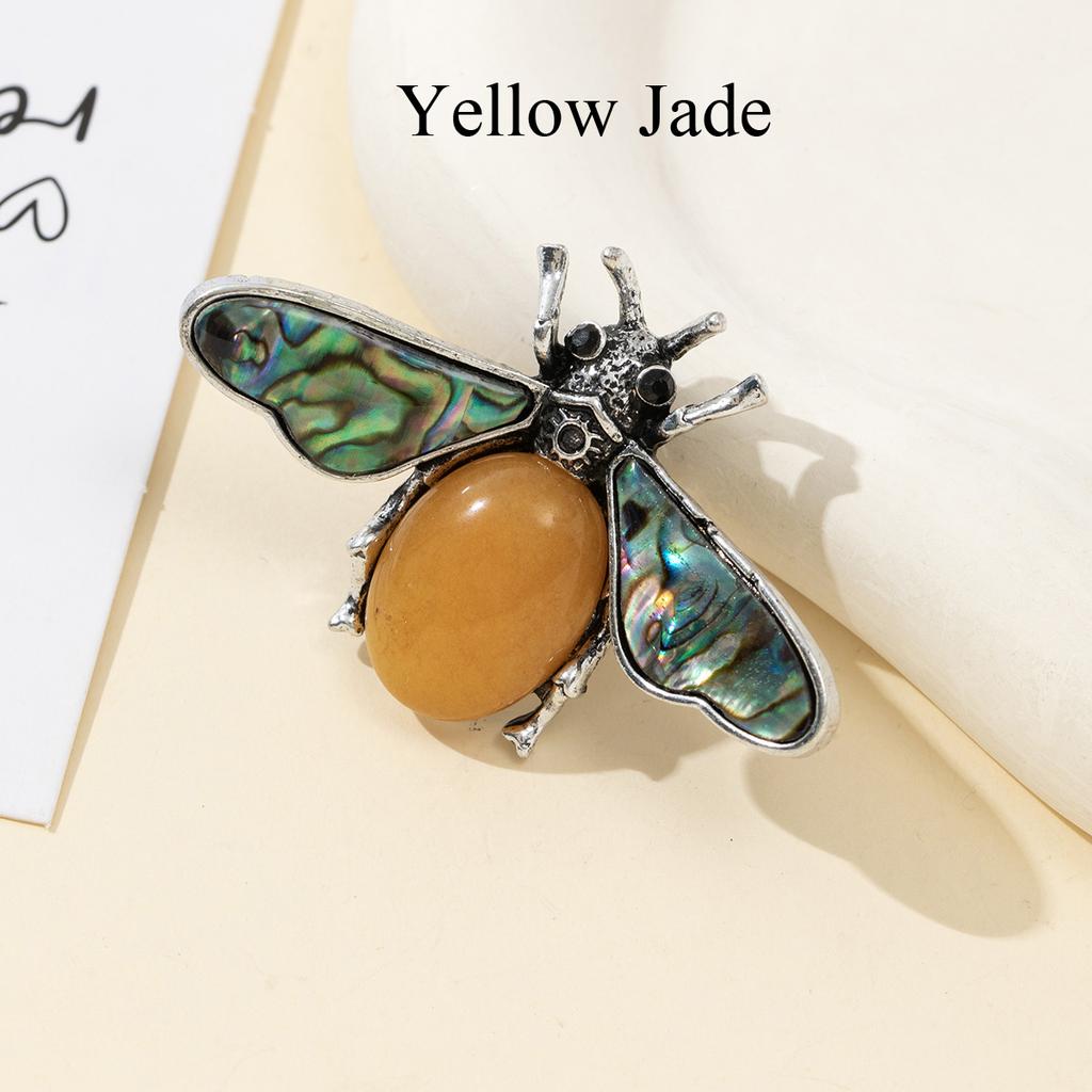 1Pc, Natural Stone Ladybird Shape Brooches, Boho Reiki Healing Crystal Amethyst Malachite Lapis Lazuli Gemstone Brooch Pin for Women Men Jewelry