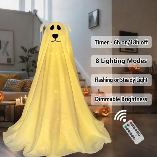 Decoration Light-Up Spooky Ghost Dog Statue Battery Operated Remote String