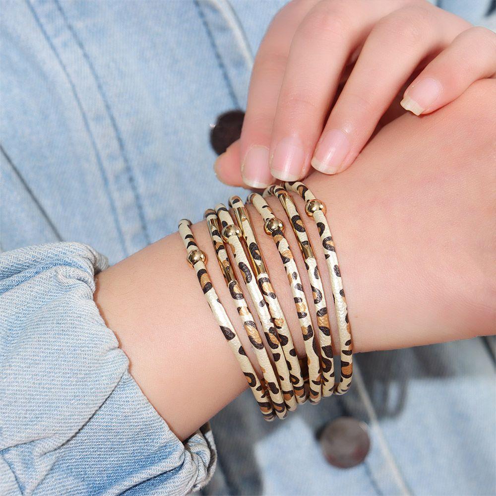 Fashion Elegant Jewelry Multilayer Bangles Wide Wrap Bracelet Leopard Leather Bracelets Wrist Bands