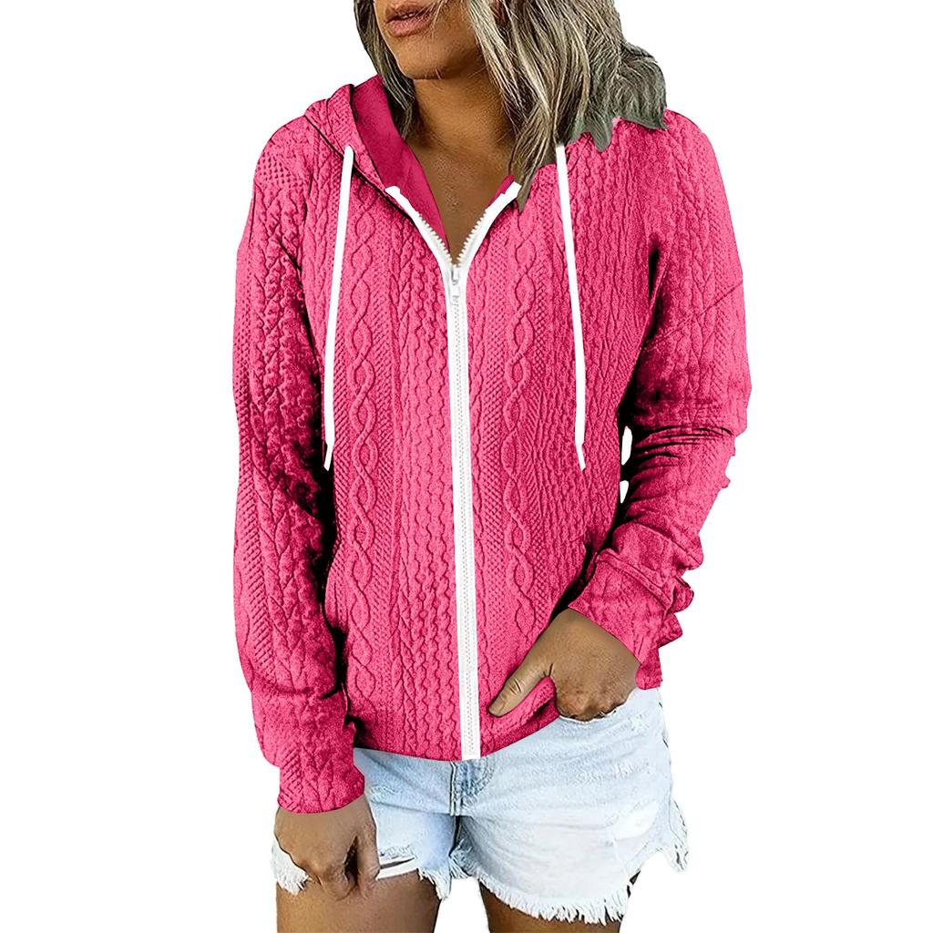 Женская зимняя мода повседневная однотонная куртка-кардиган с длинными рукавами на молнии с капюшоном