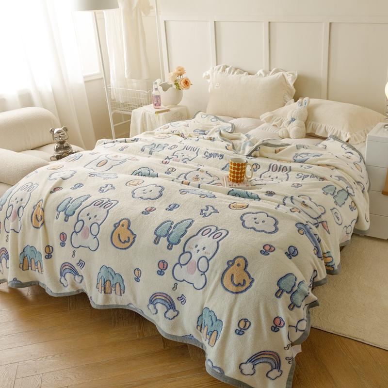 Мультяшный кролик, цветочный романтический узор с сердечками, одеяло, мягкое, легкое, теплое, уютное, плюшевое одеяло для постельного белья, дивана, подарка