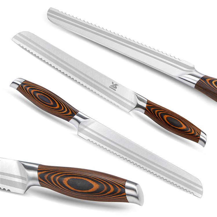 WILDMOK 8-Inch Bread Knife Serrated Kitchen Knife of German Steel for Slicing Breads Cakes and Large Fruits