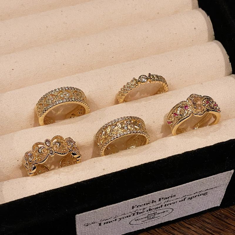 Средневековый французский ретро придворный стиль открытое кольцо полностью усыпанное бриллиантами, микроинкрустация цирконом, нишевый дизайн, высококлассные персонализированные аксессуары