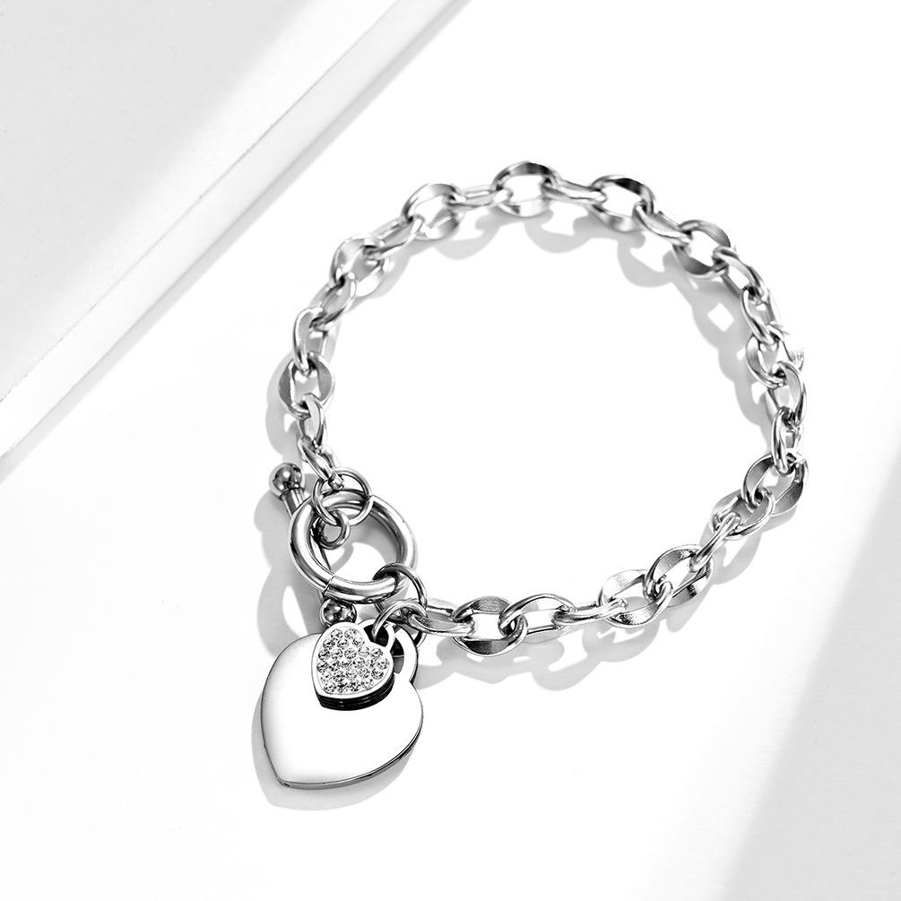 Ladies' Fashion Jewelry Heart Shaped Chain Bracelet Stainless Steel CZ Crystal Hand Chain