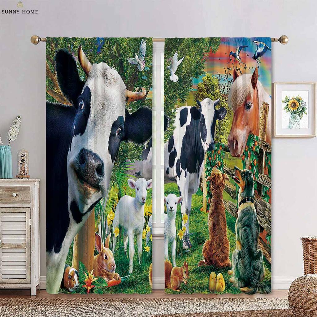 Шторы с рисунком лесных животных из мультфильмов, подходящие для гостиной, кухни, детской комнаты, декоративные шторы, 2 шт.