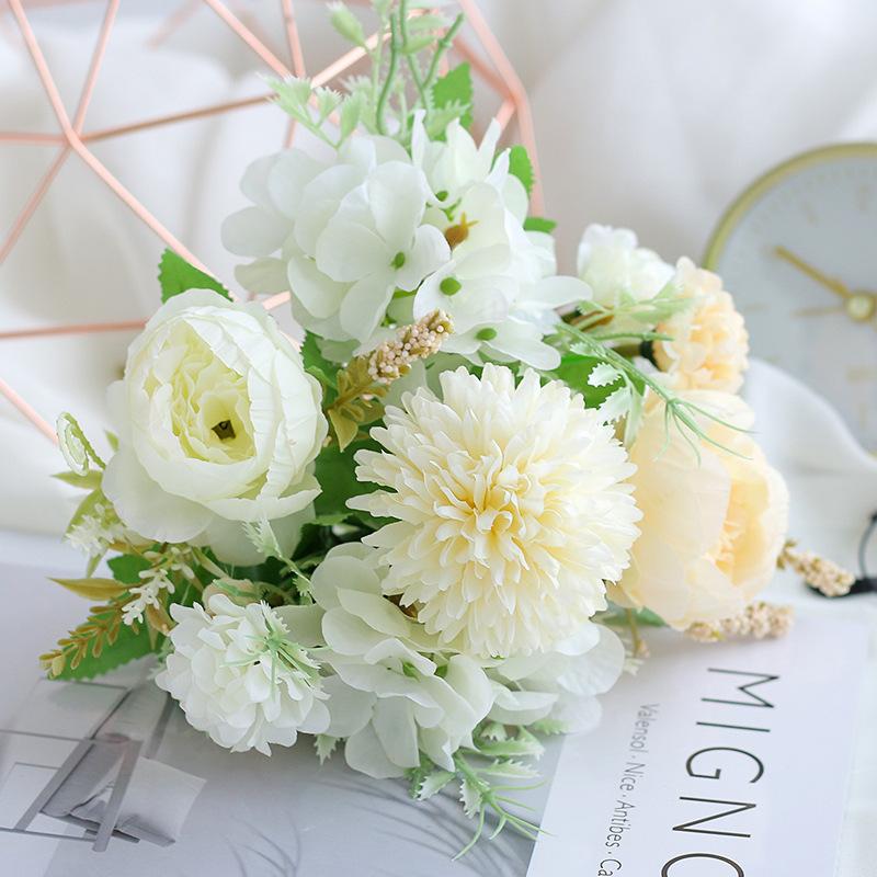 1Pc Artificial Flowers Wedding Home Bedroom Decoration Bridal Bouquet Garden Fake Silk Roses Hydrangeas Vase For Board Outdoors