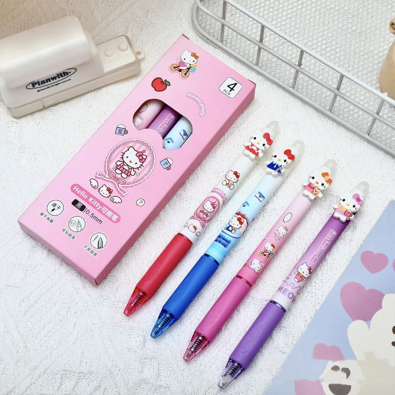 4 шт. Милый мультяшный стираемый гелевый стержень Hello Kitty Кавайный быстросохнущий нейтральный стержень Канцелярские товары для студентов Нейтральный стержень Принадлежности для письма
