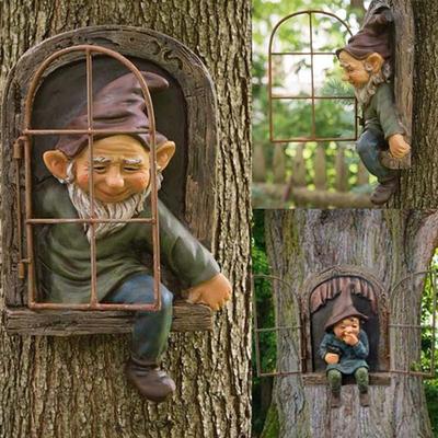 3D украшение в виде гнома, статуя гнома в саду, украшение интерьера, настенные украшения, уличный сад, подвеска в виде дерева
