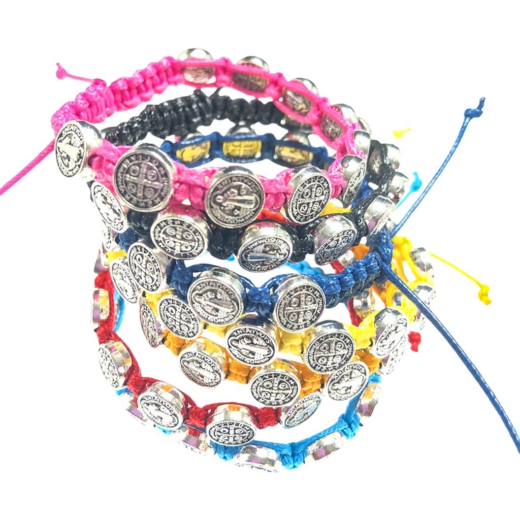 Pack Of 12 Adjustable Saint Benedict Medals Bracelets Woven Adjustable Wristchains Spiritual Jewelry for Men and Women