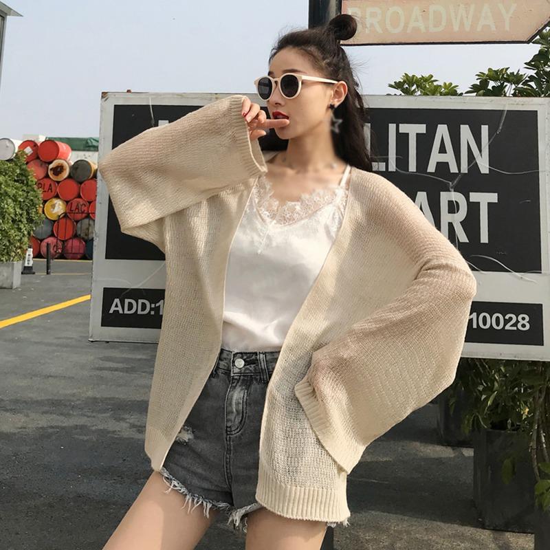 Женский кардиган, ленивый, свободный, повседневный, летний, вязаный, однотонный