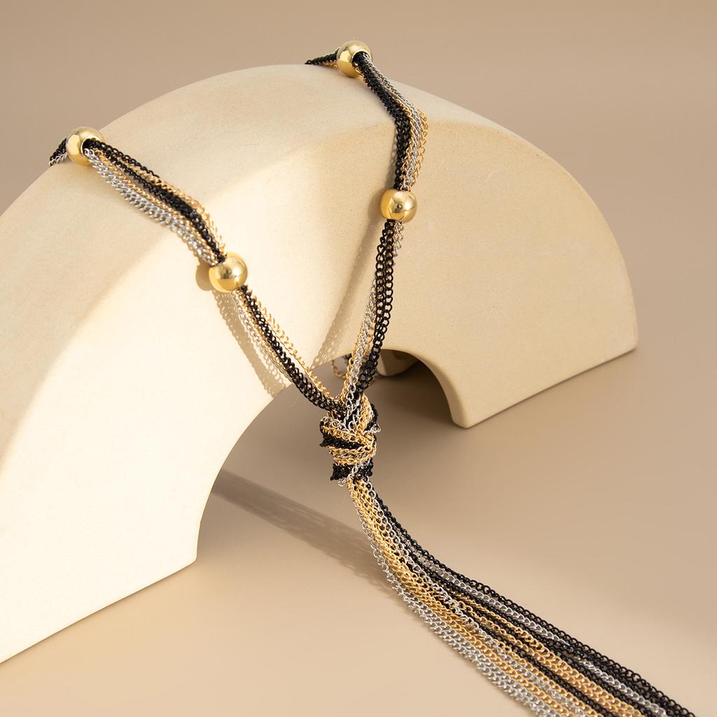 Simple Y-shaped Metal Tassel Plain Chain Necklace Cold Wind Multi-layer CCB Beads Collarbone Chain High Fashion Sense Party Commuter Women's Necklace