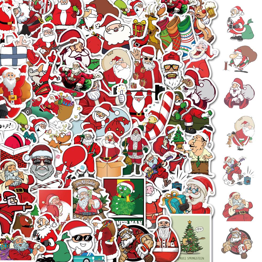 50 Cartoon Christmas Waterproof Scrapbook Stickers - Self-Adhesive Decoration for Notebooks
