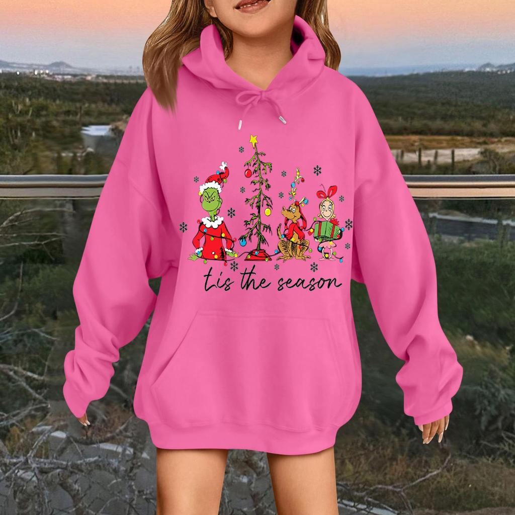 Children's Fashionable Casual Long-sleeved Loose Christmas Print Pullover Hooded Sweatshirt